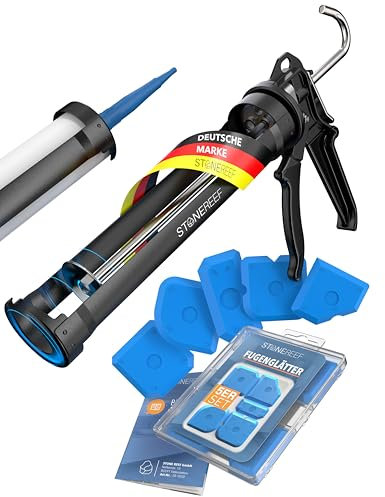 9” Kartuschenpistole Set [inkl. 5 Fugenglätter] – Profi Kartuschenpresse für Silikone– Robuste Metall Kartuschenpistole - Auspresspistole für präzises und einfaches Arbeiten