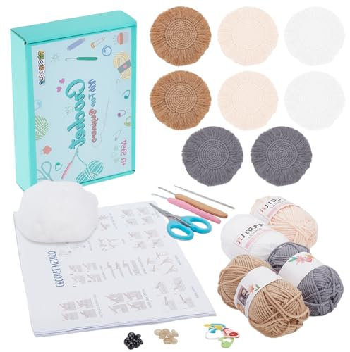 FREEBLOSS 8 Set Häkelset Für Anfänger Rundes Häkel Untersetzer Set Komplettes Starter Häkelset Für Erwachsene Anfänger Quasten Häkel Untersetzer Set Mit Video Tutorial Zur Dekoration