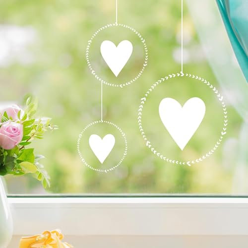 Wandtattoo Loft Fensterbilder Frühling mit weißen Herzkranz – A2 Bogen, Wiederverwendbar – Frühlingsdeko Fenster, Frühlingsbild Fenster, Fensterdeko Frühling, Fensterfolie Frühling Selbstklebend
