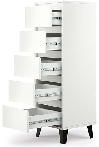 BDW 5-Schubladen-Kommode Skandinavischer Stil - Stilvoll, Robust und Vielseitig - Sideboard Buffetschrank - Sideboard Kommode - Kommode - 40x120,5x39 cm - Kommode auf Beinen (Weiss)