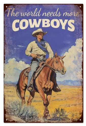WADORN Vintage Cowboy Metall Blechschild 20x30cm Für Bauernhaus Bar Club | cowboy retro blechschild; robust und langlebig; antik-optik; west cowboy wandkunst poster plakette dekor; witzigen sprüchen