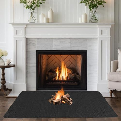 HIULLEN Feuerfeste Unterlage, Feuerfeste Kaminmatte, 100x152.5 cm Funkenschutzplatte für Kaminofen, Kaminbodenplatte Feuerfeste Bodenschutzmatte für Grills, Camping, Schweißen, Kamin, Rasen