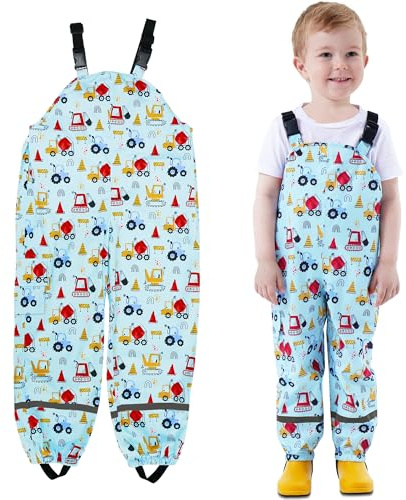 JinBei Pantaloni Impermeabili Bambino Ragazzi Antivento Antipioggia Salopette Blu Scavatrice Cinturino Regolabile Leggero con Striscia Riflettente Tasca Sportivo Pantaloni Bambini 5 Anni