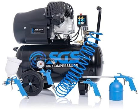 SGS 50 Litre Direct Drive V-Twin High Power Air Compressor with Tool Kit - 13.8CFM 3.0HP 50L