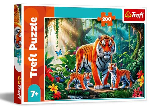 Trefl - Tigergewohnheiten - Puzzle 200 Teile - Buntes Puzzle mit Tieren, für Kinder ab 7 Jahren