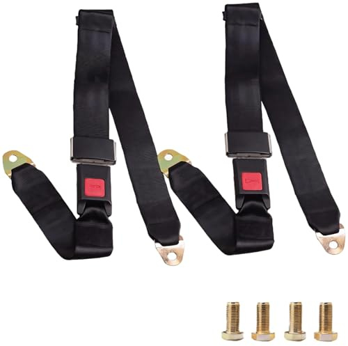 Verstellbarer 2-Punkt-Sicherheitsgurt für Rollstühle, schwarzer Polyester-Sicherheitsgurt für Golfwagen und Go-Karts, E11-zertifiziert, inklusive Schrauben und Metallschnallen, 2er-Set