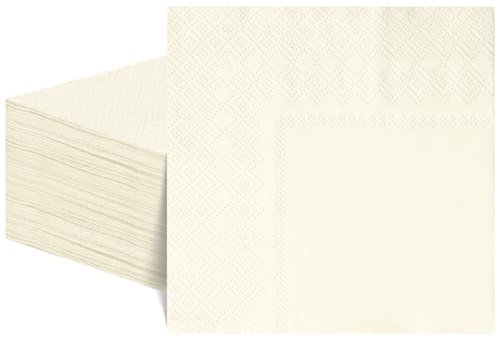 60 Stück Creme Servietten 25 x 25cm, 2-Lagige Creme Cocktailservietten, Dessertservietten aus Papier, Cream Napkins für Hochzeit, Babyparty, Brautparty, Geburtstag