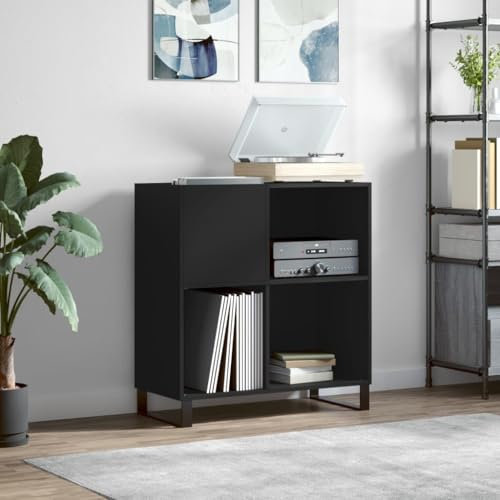 Homgoday Mobile Porta Dischi Nero 84,5x38x89 cm in Legno Multistrato, Arredo Credenza Armadio da Cucina, Mobiletto Portaoggetti Ripiani Salvaspazio Mobiletto Armadio di Stoccaggio