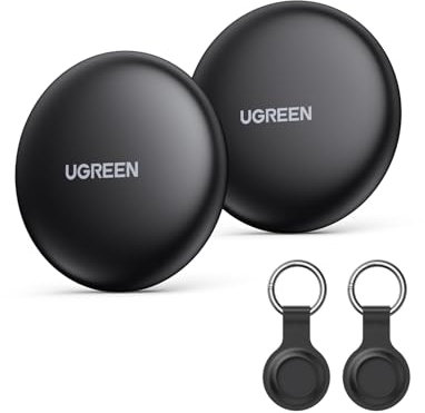 UGREEN FineTrack Mini kompatibel mit Apple Find My (nur iOS), 18 Monate Auswechselbare Batterie, Smarttag mit 80dB Piepton, Bluetooth Tracker für Rucksack, Schlüssel, Koffer, Reisepässe (2 Pack)