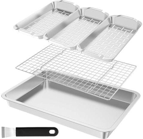 Barbecue Grill Basket - Rectangular Stainless Steel Cage with Flat Bottom with Wide Opening and Non-Slip Handle for Shrimp, Fish, Vegetables, Picnic