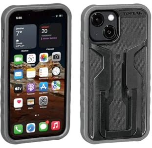 Topeak RideCase für iPhone 13 Mini – Stoßfeste Fahrradhülle mit FlipStand, Dual-Density-Exoskelett, Hoch-/Querformat, kompatibel mit Lightning Charging, Schwarz