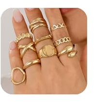 10 Stück Knuckle Rings Set For Women Girls Chunky Rings Stacking Ring Silver Gold Vintage Boho Offene Verstellbarer Ringe Vergoldet Daumenring Chunky Dome Ringe für Frauen Mädchen (Gold)
