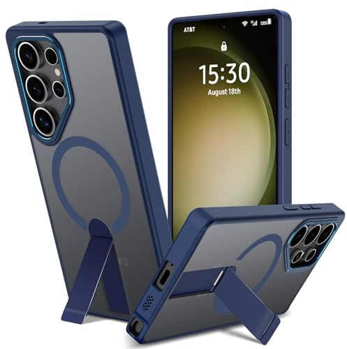 Magnetische Hülle für Samsung Galaxy S22 Ultra/S23 Ultra mit Unsichtbarer Ständer, Kompatibel mit Magsafe, Matt Transluzent Handyhülle Integrierter Ständer Kickstand Hülle Kratzfeste Schutzhülle