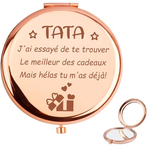 Cadeau Fete des Meres Cadeau Tata Original, Miroir de Maquillage Petit Miroir de Poche, Cadeaux Tatie Cadeaux pour Tata Tata Anniversaire Tata Saint Valentin Famille Noel Femme Miroirs de Poche