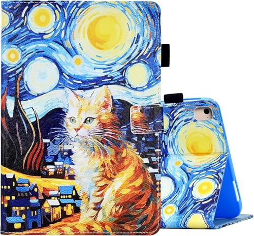KEROM Case for iPad Mini 5/4/3/2/1 7.9 inch, iPad Mini Case, PU Leather Smart Folio Stand Protective Cover with Auto Sleep Wake, Starry Night Cat