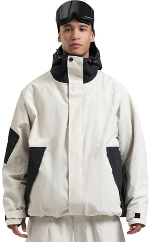 GSOU SNOW Herren Damen Skijacke Abriebfeste Baggy Snowboardjacke | RaglanäRmel Schneejacke Mit Schneefang, Robustem AußEnmaterial, UnterarmbelüFtung und Farbblock-Design FüR Skifahren