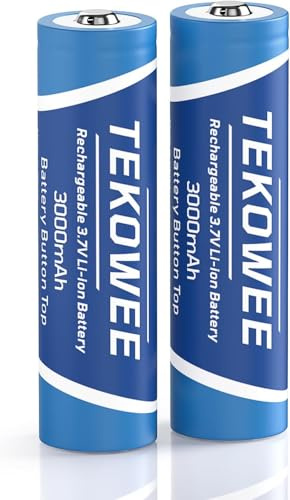 3.7V Rechargeable Battery 2 Pack, Button-top 3000mAh Batteries for Headlamp, LED Flashlight, Small Fan (18x67mm, Not-AA)