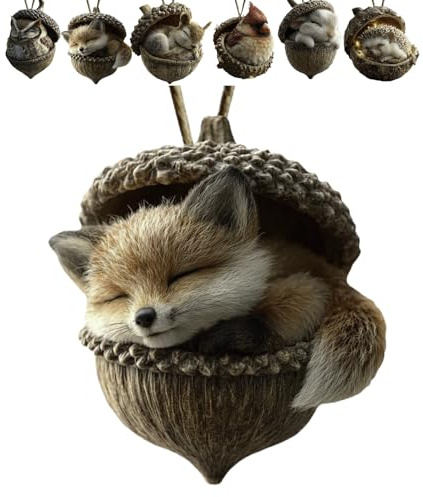Waldtier Eichels Ornamente, 2D Acryl Waldtier Christbaumschmuck, Niedliche Eicheln Und Tannenzapfen Waldtiere Anhänger Deko, Aufhängbare Weihnachtsbaumschmuck Natur Für Kaminsims, Fenster(Fuchs)