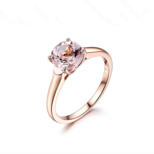BCughia Morganite 9K Rose Gold Wedding Ring, Solitaire Morganite 1.2ct Womens Anniversary Ring Size S 1/2