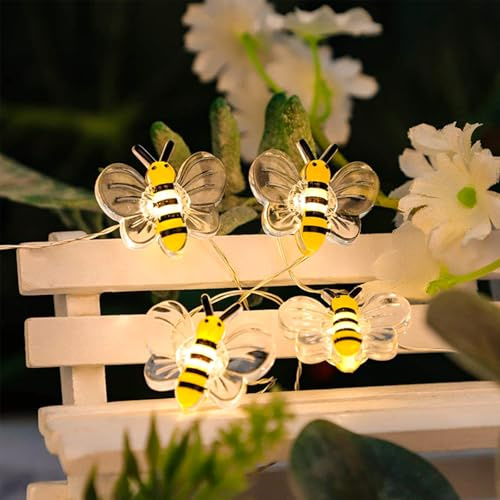 Kaleora Bienen Lichterkette, 1M 10 LED Biene Lichterkette Batteriebetrieben, Bienen Lichterketten Dekoration für Kinderzimmer Garten Weihnachten Hochzeit Party Innen Deko