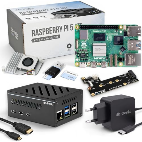 db-tronic Raspberry Pi 5 16 Go NVMe Kit | Édition 64 Go | Alimentation 27 W | Boîtier métal | Refroidissement Actif | SSD M.2 NVMe PCIe | idéal pour Home Assistant et Le Smart Home