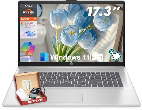 HP Ordinateur portable à écran tactile HD+ 17,3 pour entreprise – AMD Ryzen 5 7430U (6 cœurs, jusqu'à 4,3 GHz), 16 Go de RAM, 1 To SSD, Win 11 Pro, KB rétroéclairé, Wi-Fi 6, Copilot AI, Office 365