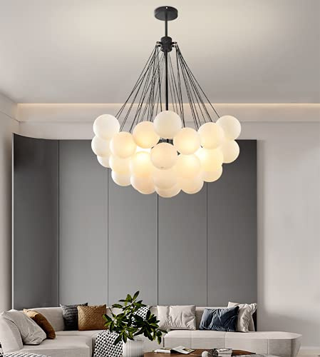 HJCKJSMEOU Lustre Moderne à Bulles tricolores, Suspension Globe en Verre Noir Style Milieu du siècle, Lustre à Boules dépolies pour Chambre à Coucher et Salon