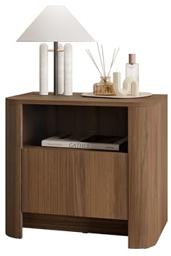 Mirjan24 Nachttisch Binuki S58 mit 1 Schublade und 1 offenem Fach, Nachtkonsole mit Stauraum, griffloses Design, modernes Schlafzimmermöbel (Nuss Warmia)