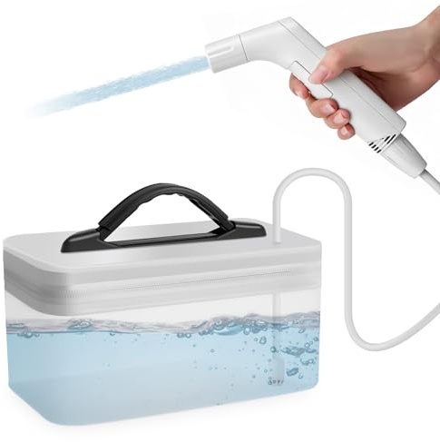 Bidet électrique de voyage 2,3 L, bidet électrique mobile portable avec tuyau de 1,2 m, portable pour toilettes, camping, extérieur, douche musulmane, bouteille périnéale, 2 modes, blanc