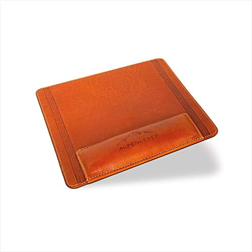 Alpenleder Mousepad - Konstanz (Handgefertigt) - Nachhaltiges Bio-Leder aus regionaler Landwirtschaft | Mauspad Gaming Leder, Mousepad mit Handauflage *Fair Produziert* (22 x 24cm, Cognac)