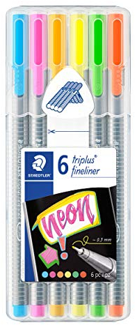 STAEDTLER 334 SB6CS3 Fineliner triplus (ergonomische Dreikantform, hohe Qualität, superfeine Spitze, Set Neon mit 6 brillanten Farben, Linienbreite 0,3 mm)
