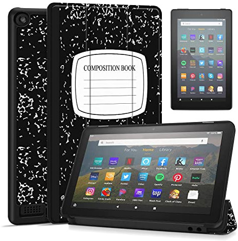 TNP Case Cover for Amazon Kindle Fire 7 Tablet 9th & 7th Generation 2019 2017 Release - Smart Slim PU Leather Protective Sleeve w/Auto Sleep Wake (Composition Book)