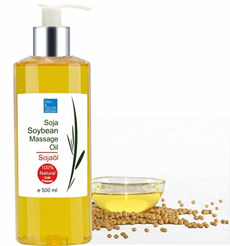 bleumarine Bretania - Aceite de Soja 100% Puro 500ml | Hidratante Natural | Anticelulítico y Antiestrías | Regenerador Antiedad | Ideal para Masajes, Piel, Cabello y Uñas, Amarillo
