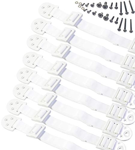 Verstellbare Anti-Kipp Möbelhaken Set. 8 Stk. Baby sicherheits-Wandgurte, von Boxiki Kids. Erdbeben Haltegurte und TV Wandbefestigungen. (Weiß)