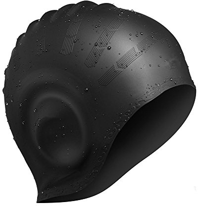 Avril Tian Swimming Cap, Waterproof Silicone Unisex Swimming Hat Long Hair Hat with Ear Cover for Women and Men for Water Sports