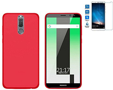 Todobarato24h Funda TPU Lisa Roja Compatible con Huawei Mate 10 Lite (5.9) + Protector Cristal Templado