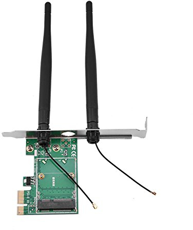 Mini PCI-E zu PCI-E Adapter Karte,ASHATA Mini PCI-E auf Desktop PCI-E Wireless Netzwerkkarte,Halbhohe PCI-E Karte PCI-E 1x WLAN-Karte mit 2 Externe 3.5DB Antennen für Laptop auf Desktop-PC