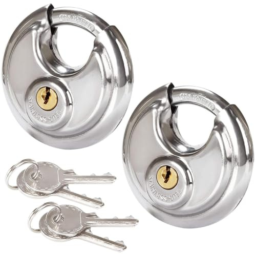 2 Pcs Discus Locks Stainless Steel Round Padlock Heavy Duty Rustproof Disc Padlock, disc Lock for Storage Unit by STARVAST, 2-3/4 in. Wide (Keyed Different)