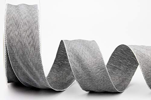 finemark Dekoband Oliver GRAU (128) 20 m x 40 mm (Rolle) Stoffband mit Drahtkanten leicht glänzend Leinen Optik Taftband grob gewebt Weihnachten Advent