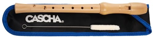 CASCHA Flûte à bec en bois pour enfants et débutants, doigté baroque, flûte à bec soprano avec etui, nettoyant pour flûte et graisse à liège