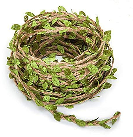Super Idee 10m Natur Bastelschnur Jutekordel mit Künstliche Blätter Buchsgirlande Kordel Dekokordel Juteschnur für Gastgeschenk Einladungskarten Hochzeitsdeko Dekoration Marmelade im Vintage Stil Band