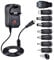 LLM 30W Universal AC/DC Power Supply with 8 Tips Adapter, 3V-12V, Black, Minimalist Style, Charging Adapter for Tablets, Cameras, Speakers, BT LED Light, USB Charging Other Appliances (under 30W)