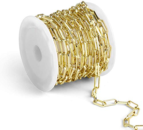 ALEXCRAFT Goldkette Gliederkette Chain Edelstahl Kabel Metallkette Kette Meterware Halsketten Kette Bulk für DIY Schmuck(12 Füße,4x10mm)
