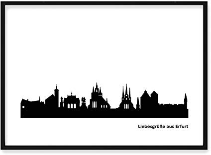 Wandbild Erfurt Skyline mit Individuellem Text Personalisiertes Bild in S/W & Metallic optional mit Rahmen Geschenk Geschenkidee Einzug Umzug Familie Freunde