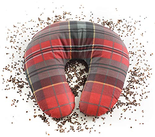 NATURECA Coussin de voyage en cosses de sarrasin biologique, coussin de nuque 100 % naturel avec housse en coton amovible et lavable, idéal comme complément à l'oreiller, 35 x 33 cm.
