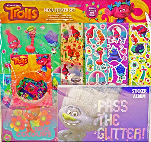 Trolls - Mega Sticker Set - Super Set mit Glitter und Vinyl und Fenster Sticker und Sticker Album
