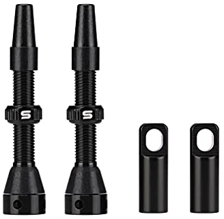 FOMTOR Tubeless Presta Ventilschaft, Aluminiumlegierungsschäfte mit Value Core Remover Tool und Ventilschaftkappen passend für die meisten schlauchlosen Fahrradfelgen (Schwarz, 44MM, Paar)