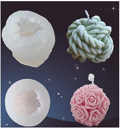 Molde de silicona para velas de silicona, bola de rosas 3D y nudo para velas, moldes para hacer velas perfumadas, cera de soja, jabón hecho a mano, etc.