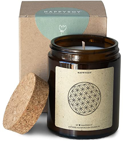 Geschenk Yoga Duftkerze im Glas mit Spruch aus Soja - 100% natürlich, handgemacht - nachhaltige Geschenkidee für beste Freundin Mama Freund zum Geburtstag, Meditation, Entspannung - Blume des Lebens