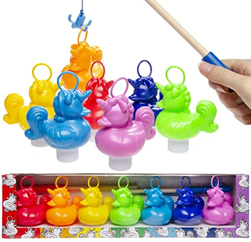 Color Baby Enten Angelspiel Jahrmarkt XL Set mit 2 Holzangeln und 7 Einhorn-Enten
